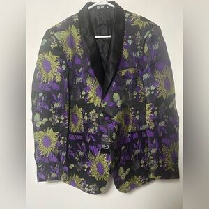 Men's Floral Blazer - Black and Purple